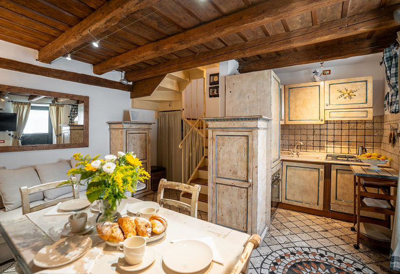 Dining area with yellow flowers